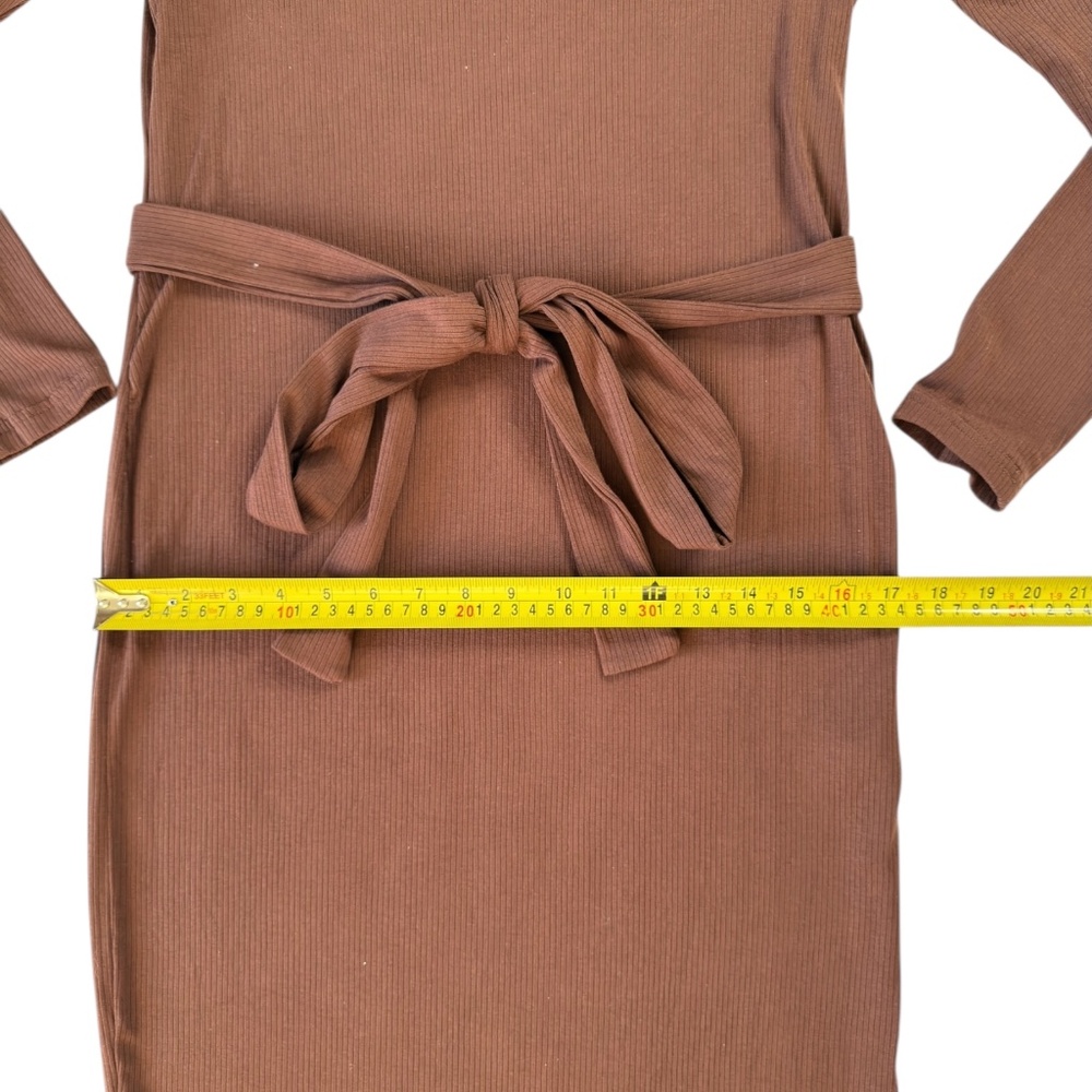 SHEIN NWOT Maternity Chic Sweetheart Neck Belted Dress Midi Timeless Brown L - Picture 11 of 16